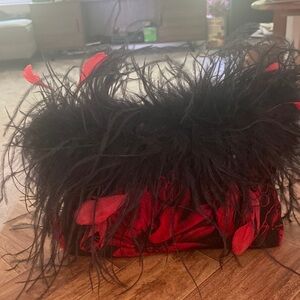 Black and red feather purse